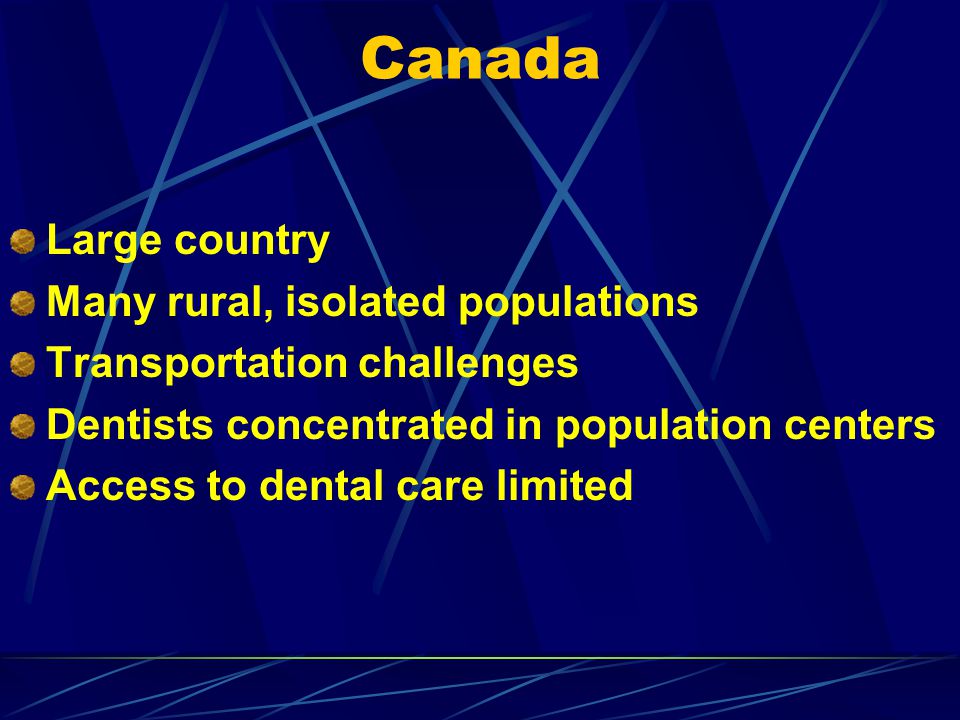 Canada Large country Many rural, isolated populations