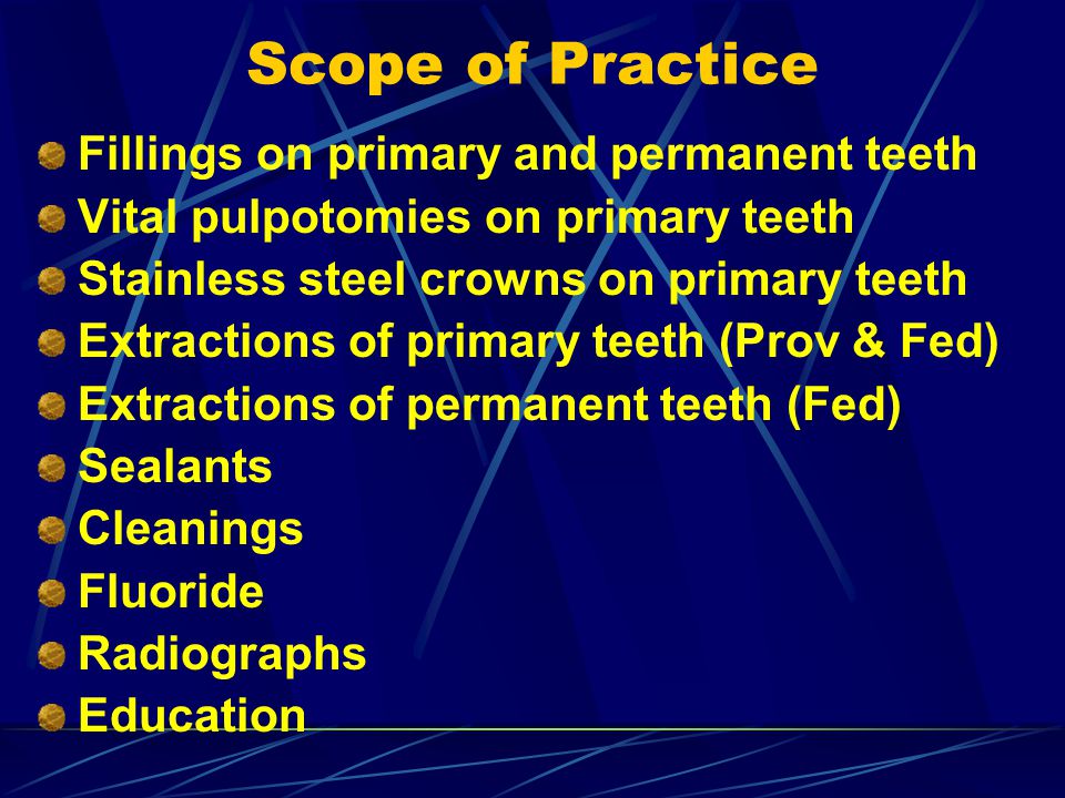 Scope of Practice Fillings on primary and permanent teeth