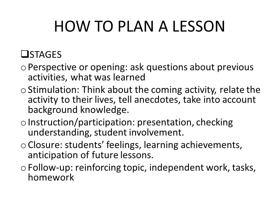 HOW TO PLAN A LESSON STAGES