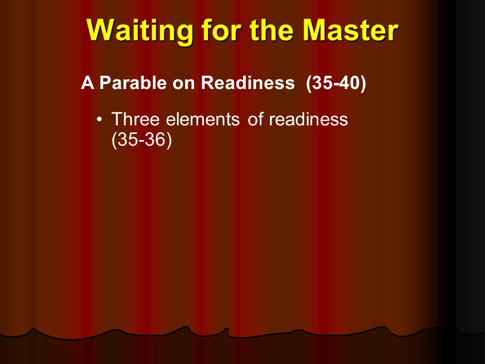 Waiting for the Master A Parable on Readiness (35‑40)
