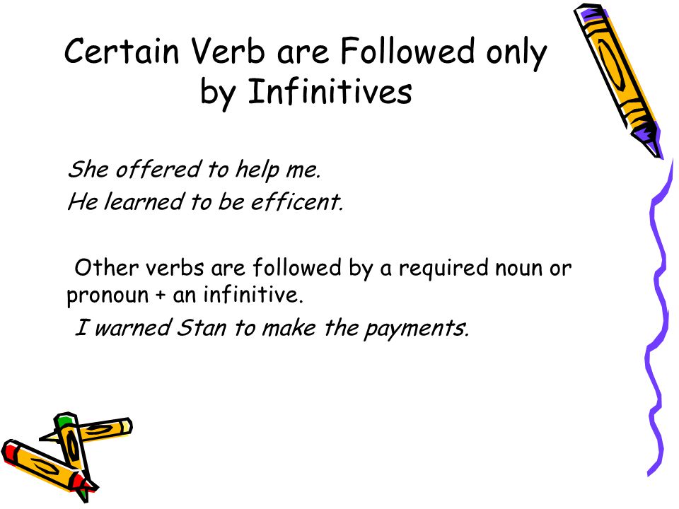Certain Verb are Followed only by Infinitives