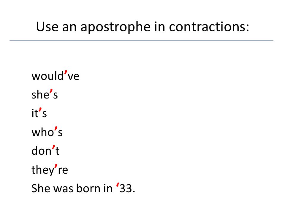 Use an apostrophe in contractions: