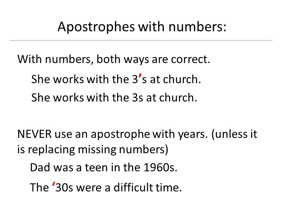 Apostrophes with numbers: