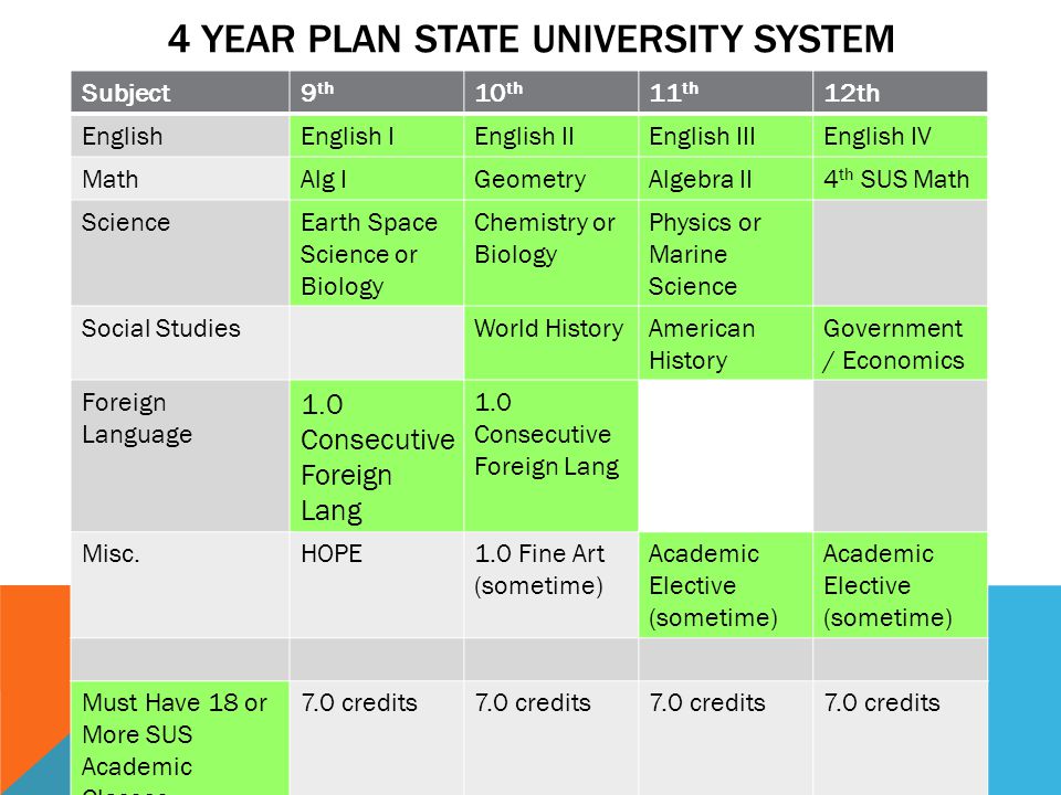 4 Year Plan State university System