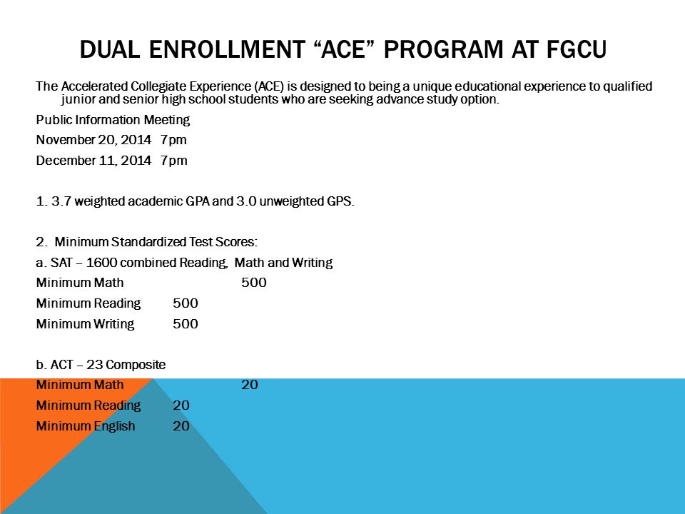 Dual Enrollment Ace Program at FGcu
