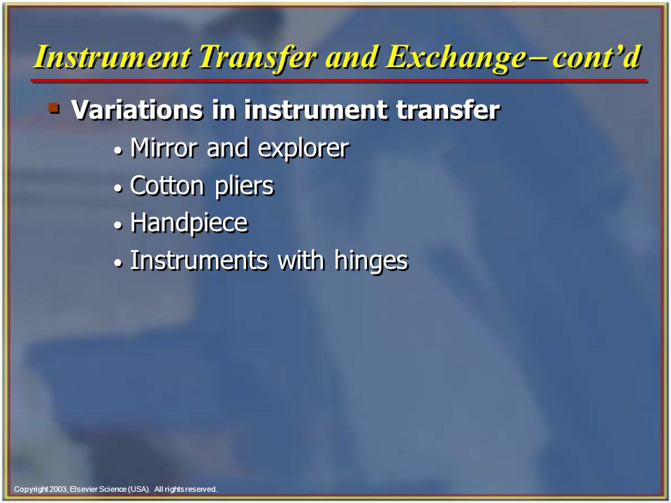 Instrument Transfer and Exchange- cont’d