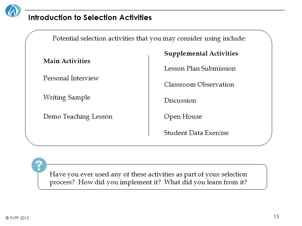 Introduction to Selection Activities