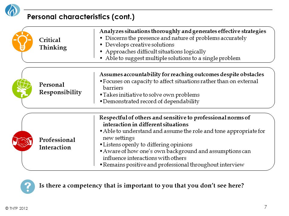 Personal characteristics (cont.)