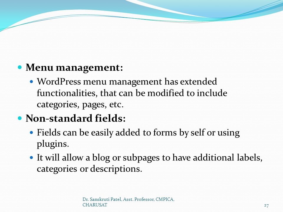 Menu management: Non-standard fields: