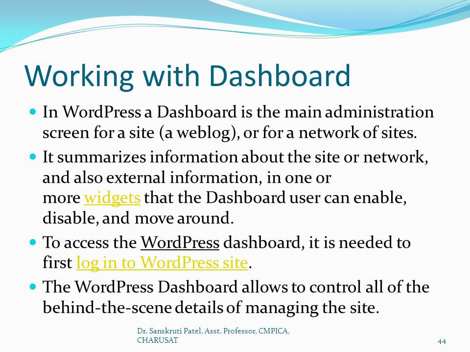 Working with Dashboard
