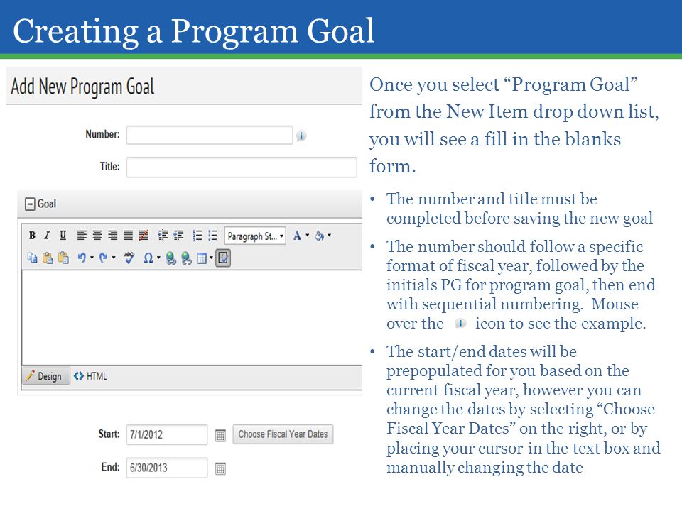 Creating a Program Goal
