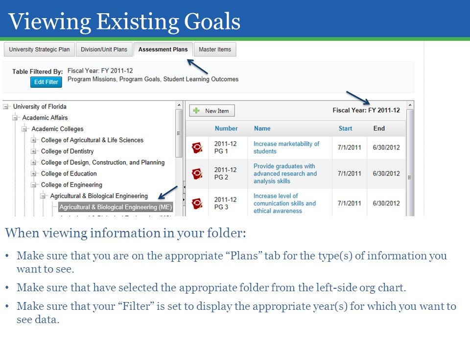 Viewing Existing Goals