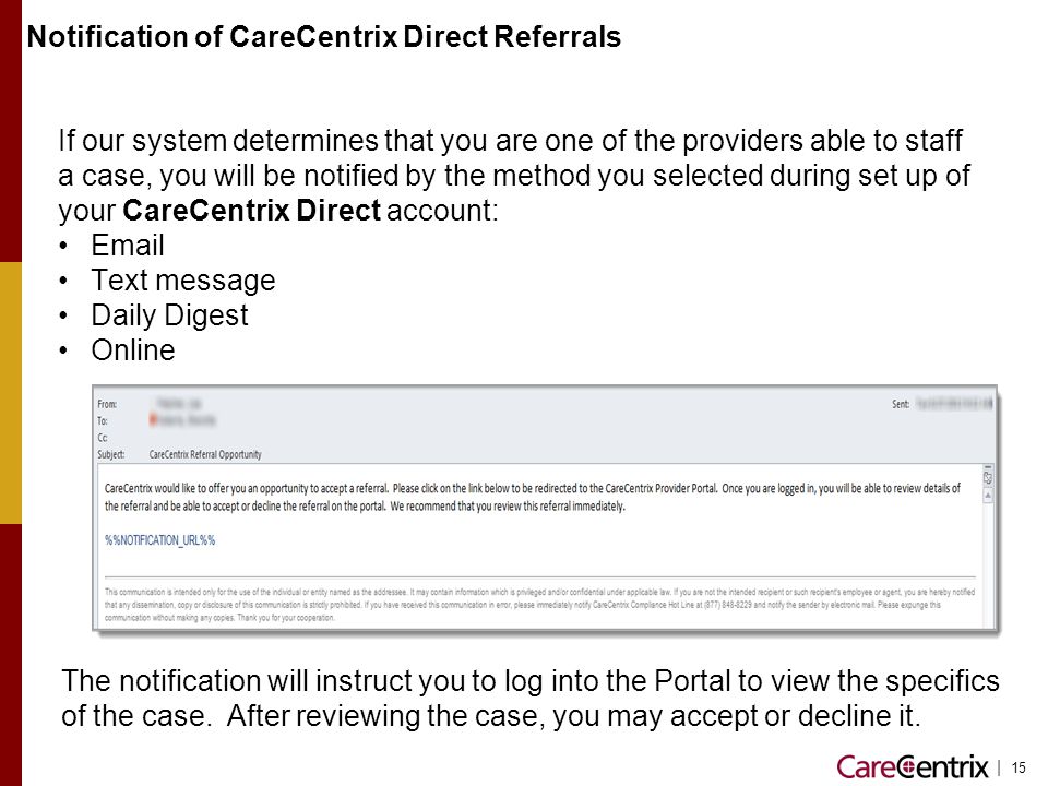 Notification of CareCentrix Direct Referrals