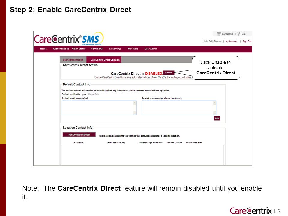 Step 2: Enable CareCentrix Direct