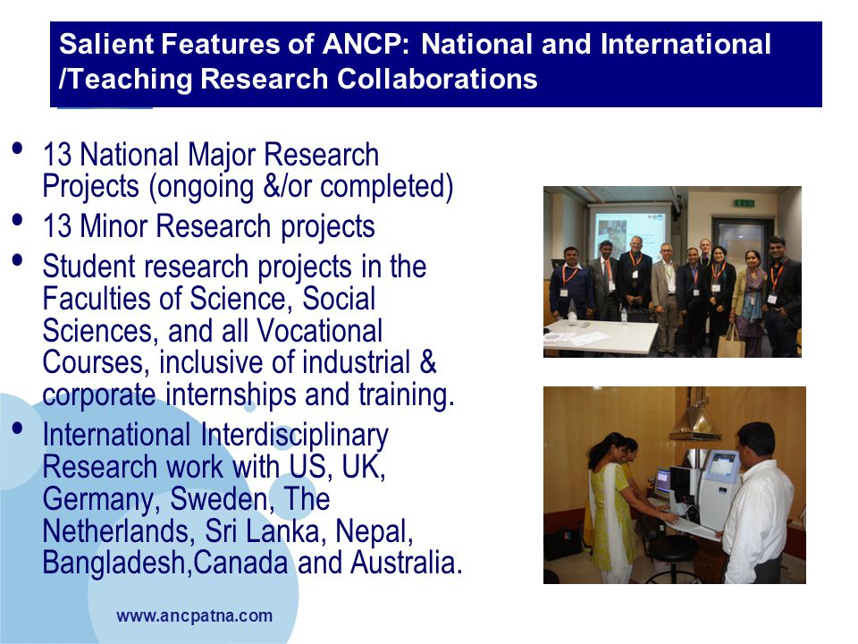 13 National Major Research Projects (ongoing &/or completed)