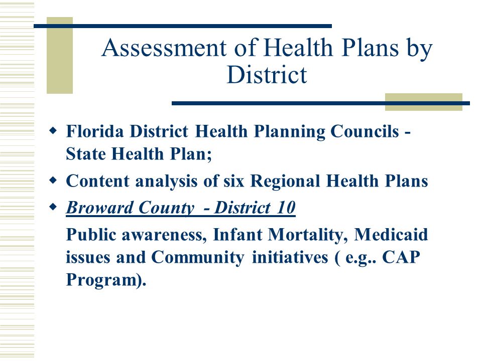 Assessment of Health Plans by District