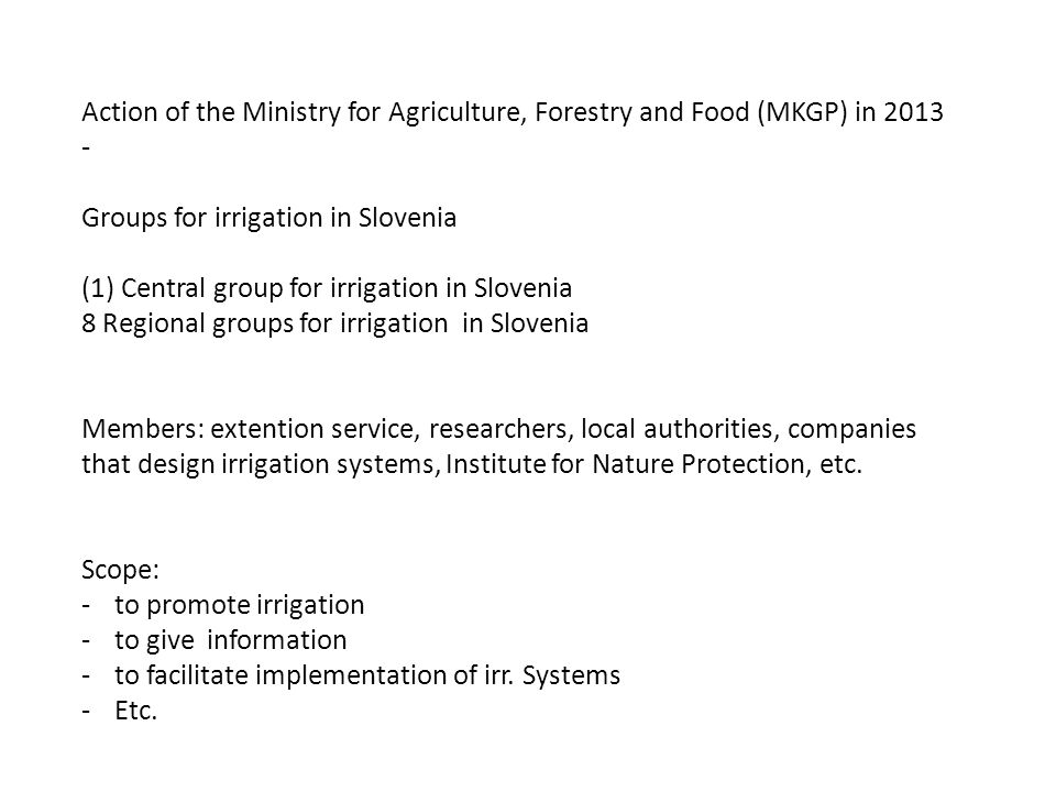 Action of the Ministry for Agriculture, Forestry and Food (MKGP) in