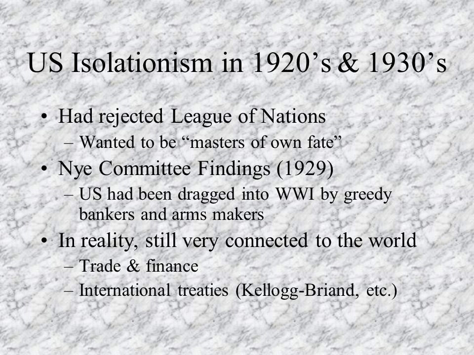 US Isolationism in 1920’s & 1930’s