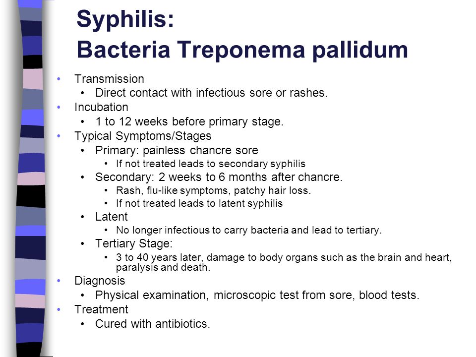 Syphilis: Bacteria Treponema pallidum