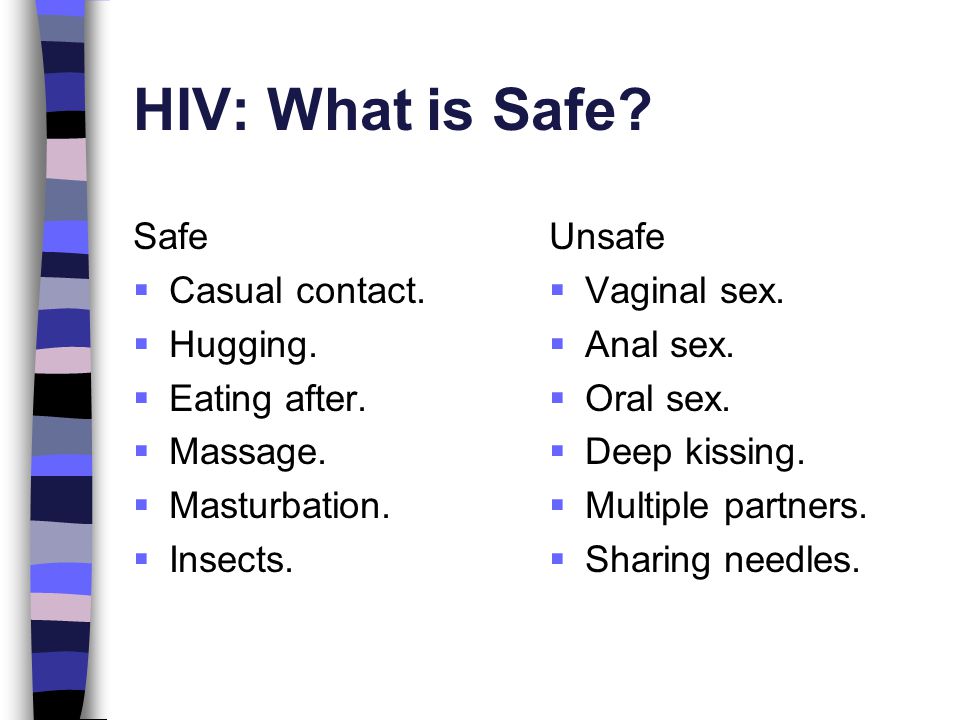 HIV: What is Safe Safe Casual contact. Hugging. Eating after.