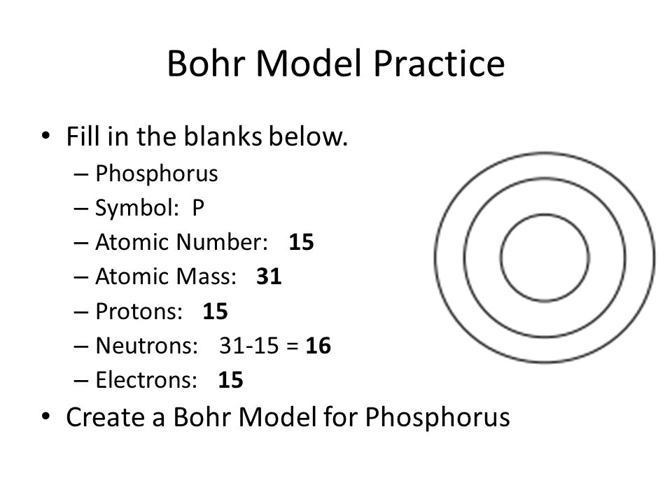Bohr Model Practice Fill in the blanks below.