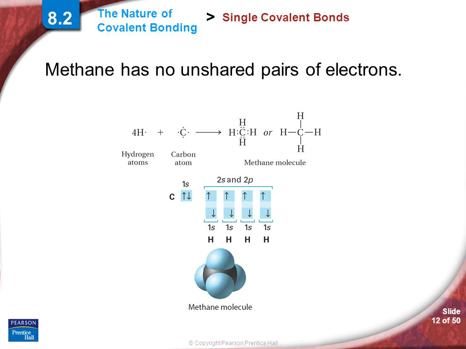 Methane has no unshared pairs of electrons.