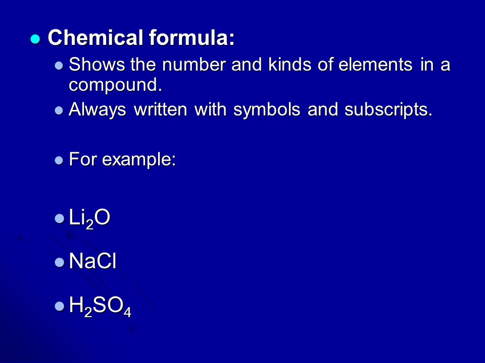 Chemical formula: Li2O NaCl H2SO4