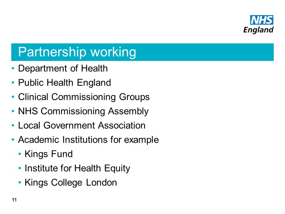 Partnership working Department of Health Public Health England