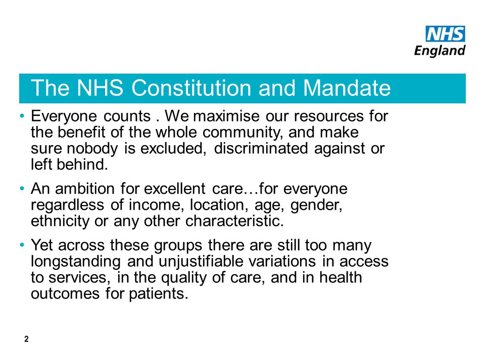 The NHS Constitution and Mandate