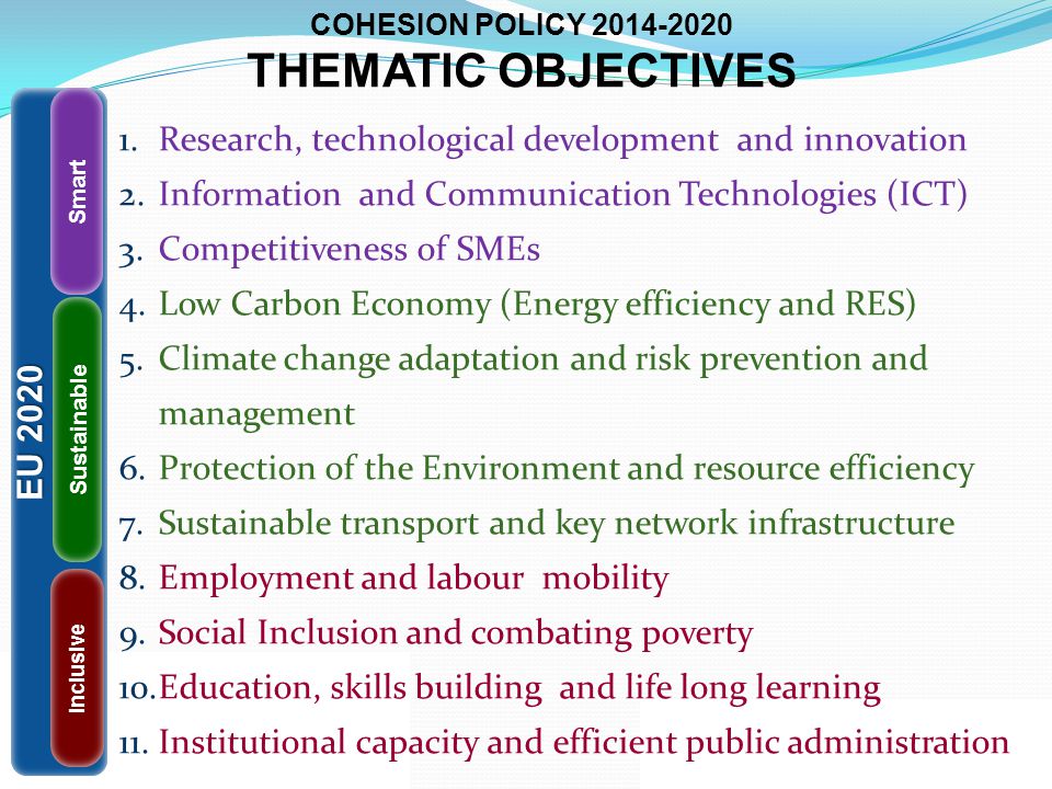 COHESION POLICY THEMATIC OBJECTIVES