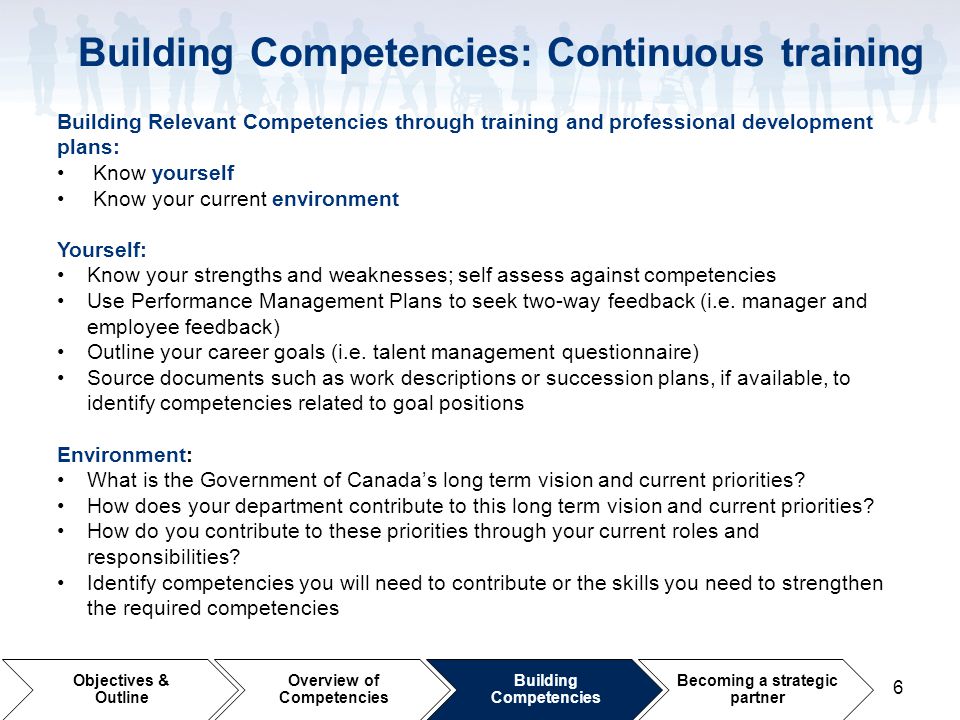 Building Competencies: Continuous training