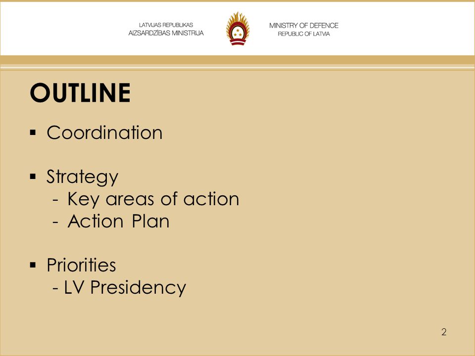 OUTLINE Coordination Strategy Key areas of action Action Plan