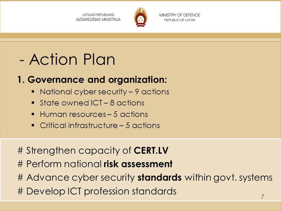 - Action Plan Governance and organization: