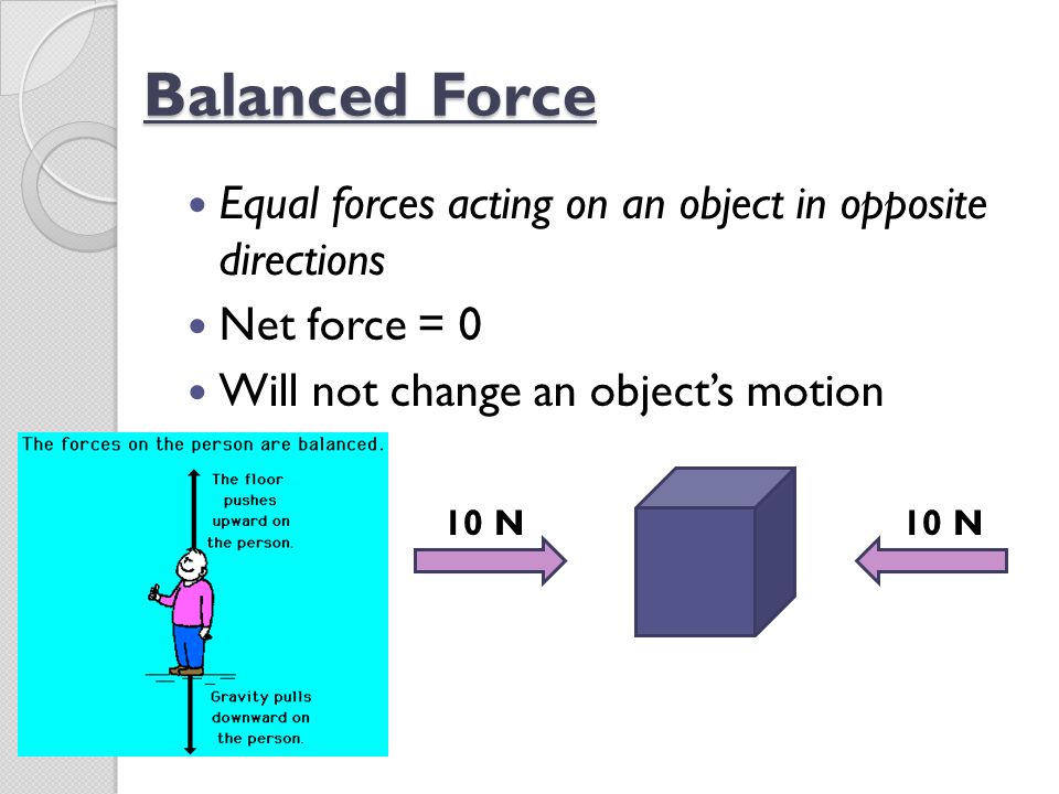 Balanced Force Equal forces acting on an object in opposite directions