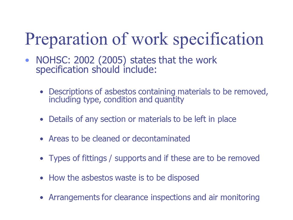 Preparation of work specification