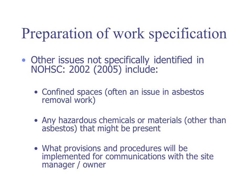 Preparation of work specification