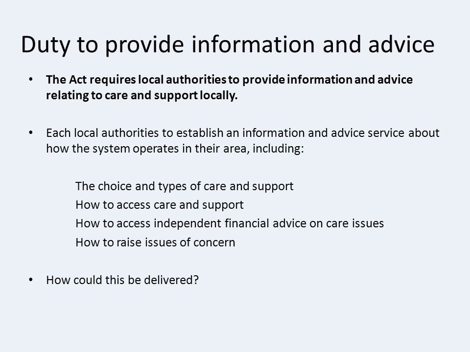 Duty to provide information and advice