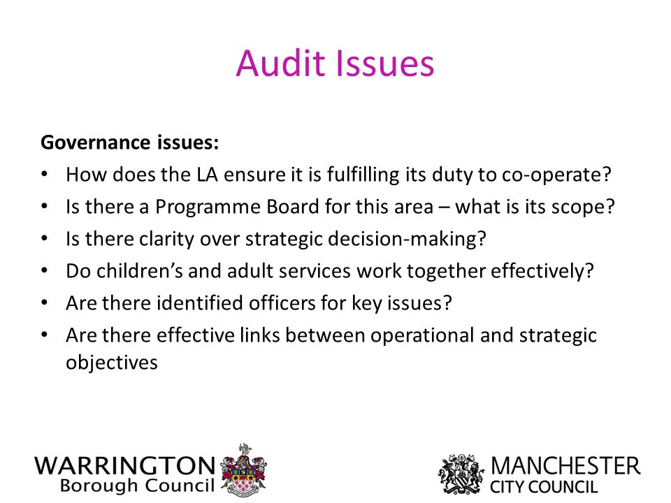 Audit Issues Governance issues: