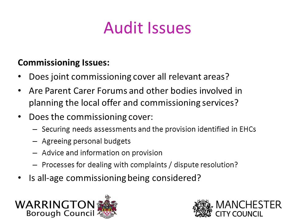 Audit Issues Commissioning Issues: