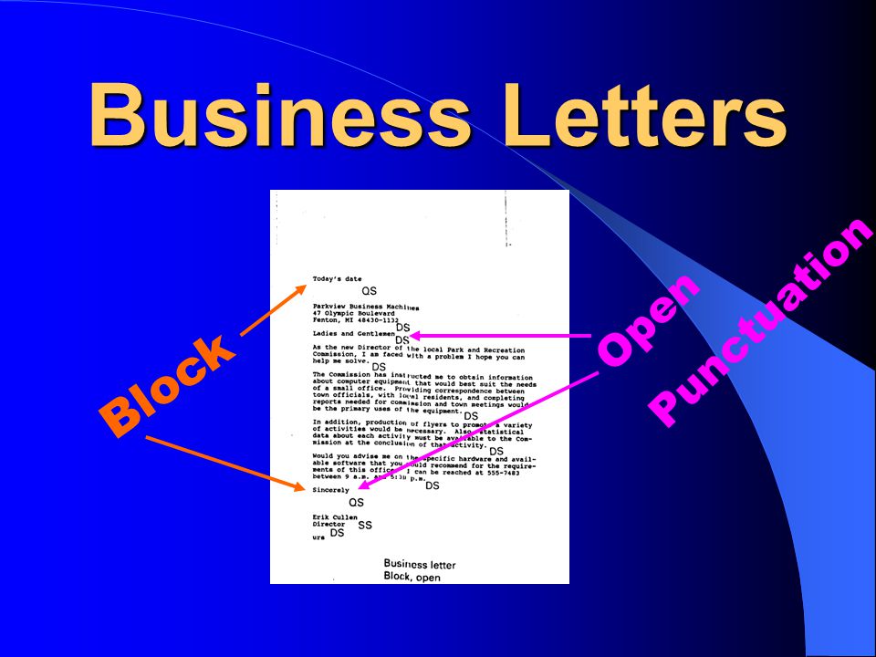 Business Letters Punctuation Open Block