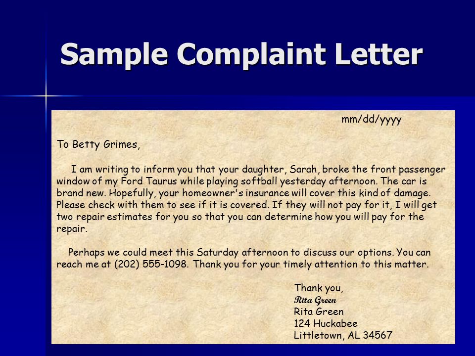 Letter of complaint