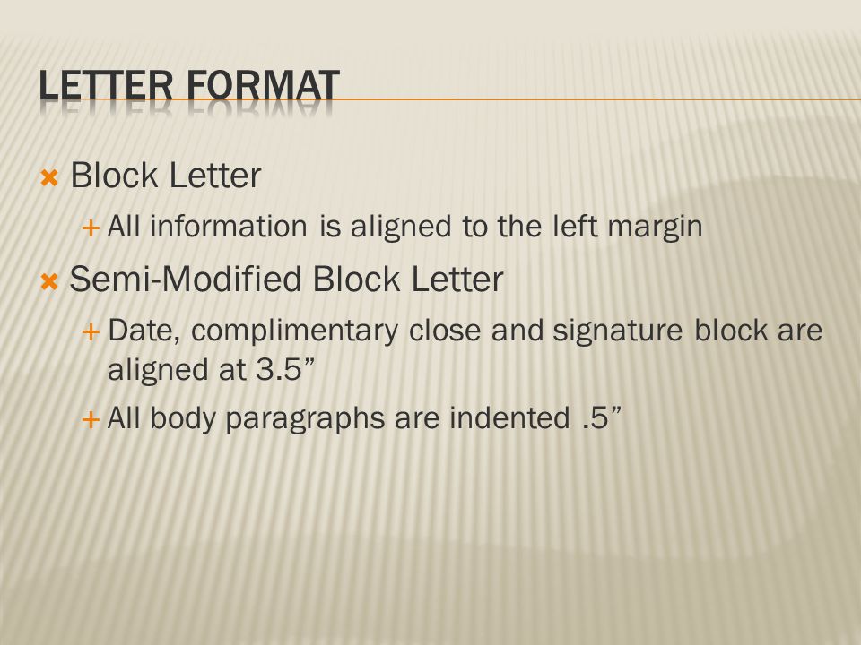 Letter Format Block Letter Semi-Modified Block Letter