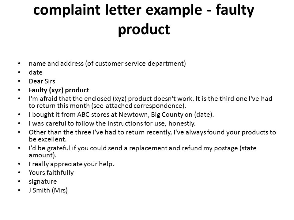 how to write a complaint letter about a product