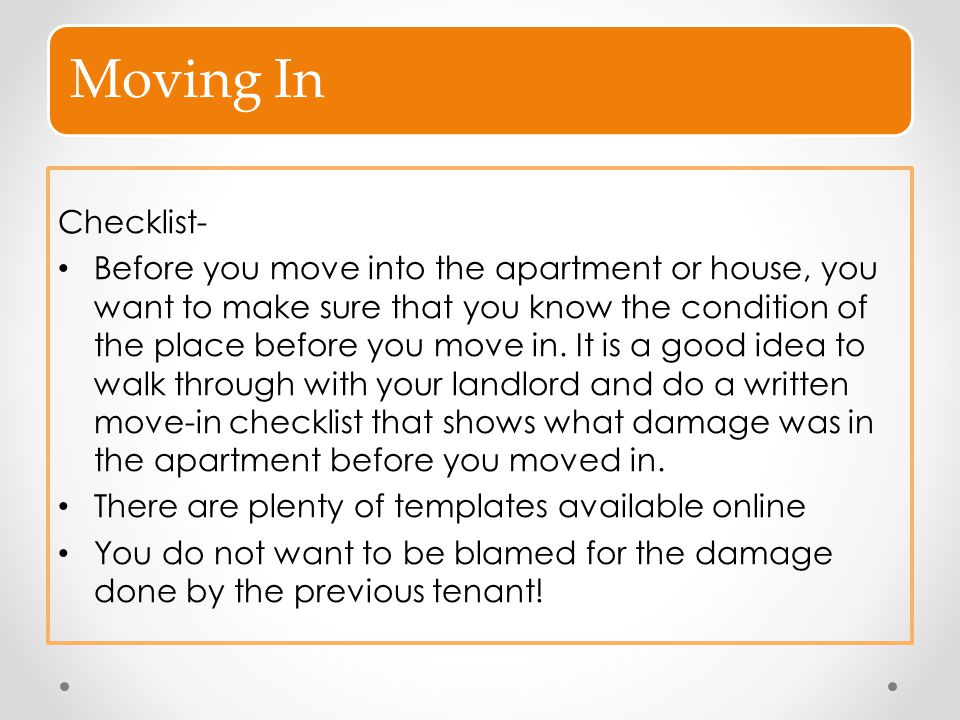 Moving In Checklist-