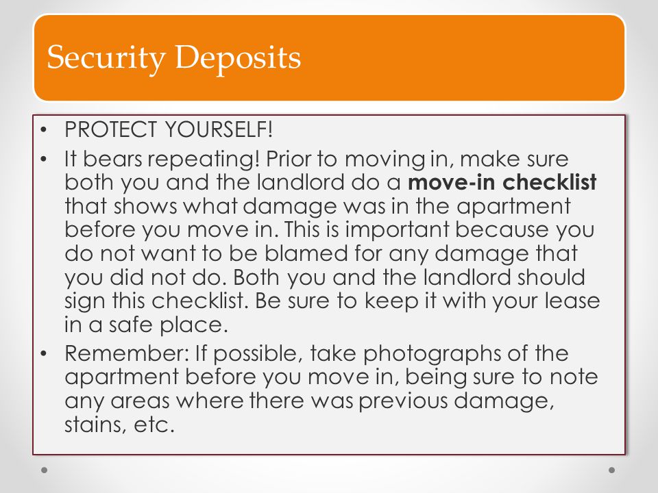 Security Deposits PROTECT YOURSELF!