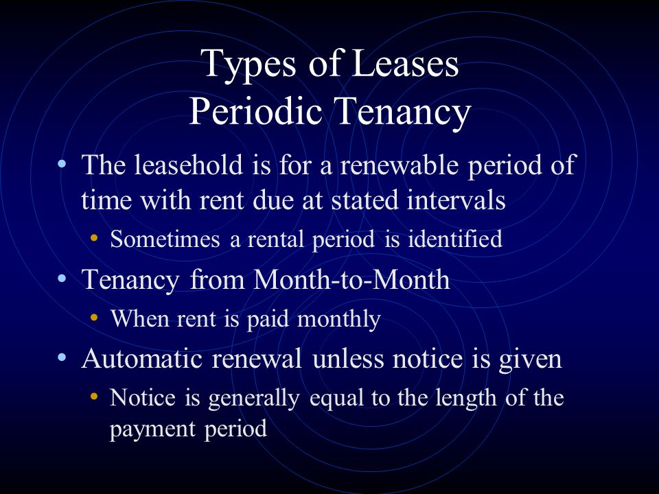 Types of Leases Periodic Tenancy