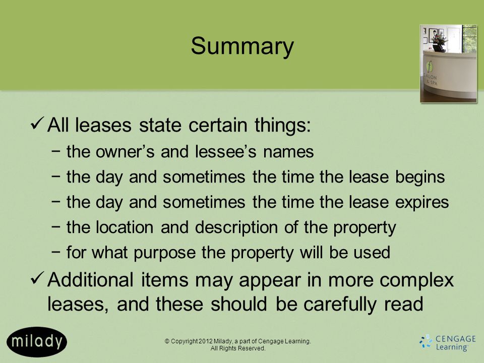 Summary All leases state certain things:
