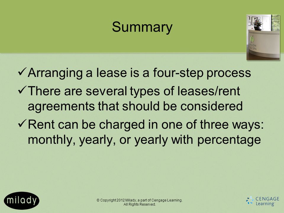 Summary Arranging a lease is a four-step process