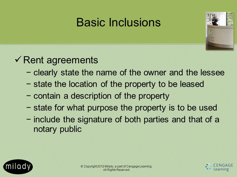 Basic Inclusions Rent agreements