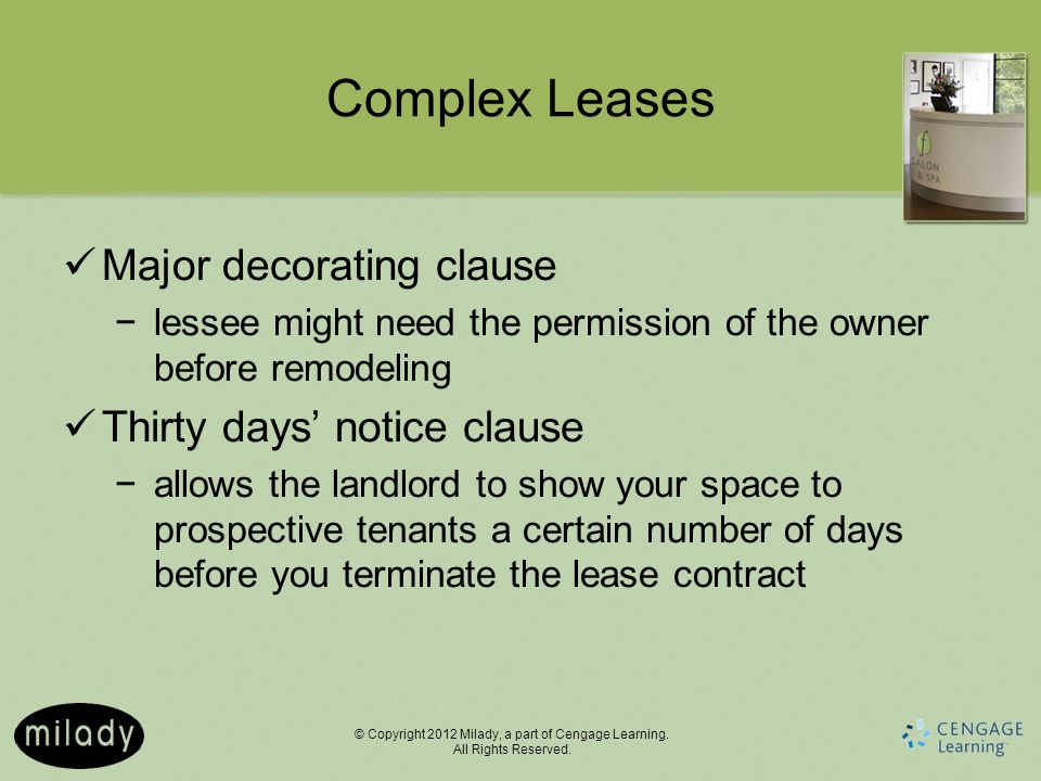 Complex Leases Major decorating clause Thirty days’ notice clause